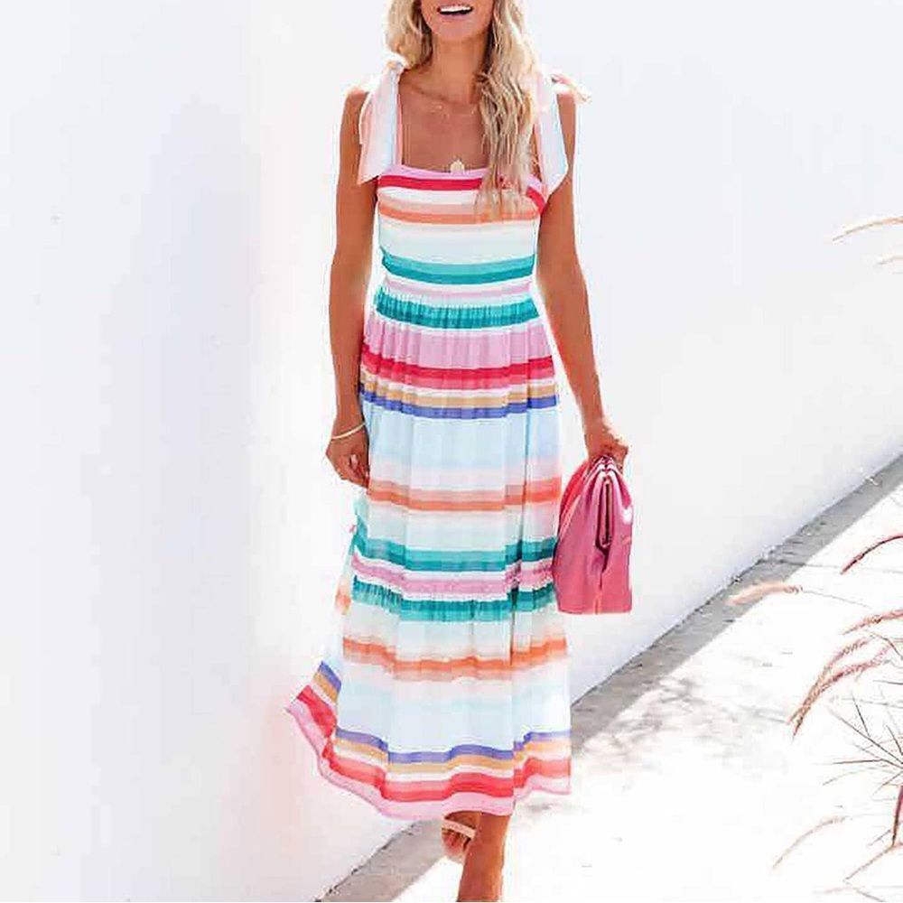 Flying Tomato Striped Summer Dress Pastel Bow Size Medium